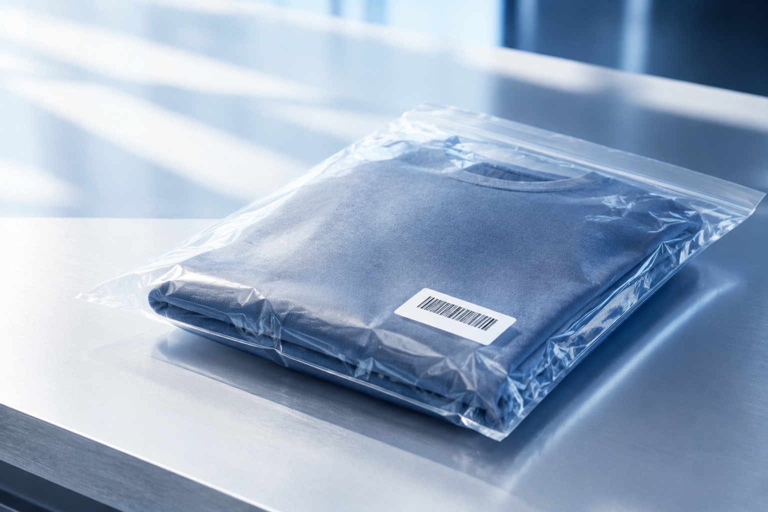 Produkt im Polybag mit Barcode-Etikett