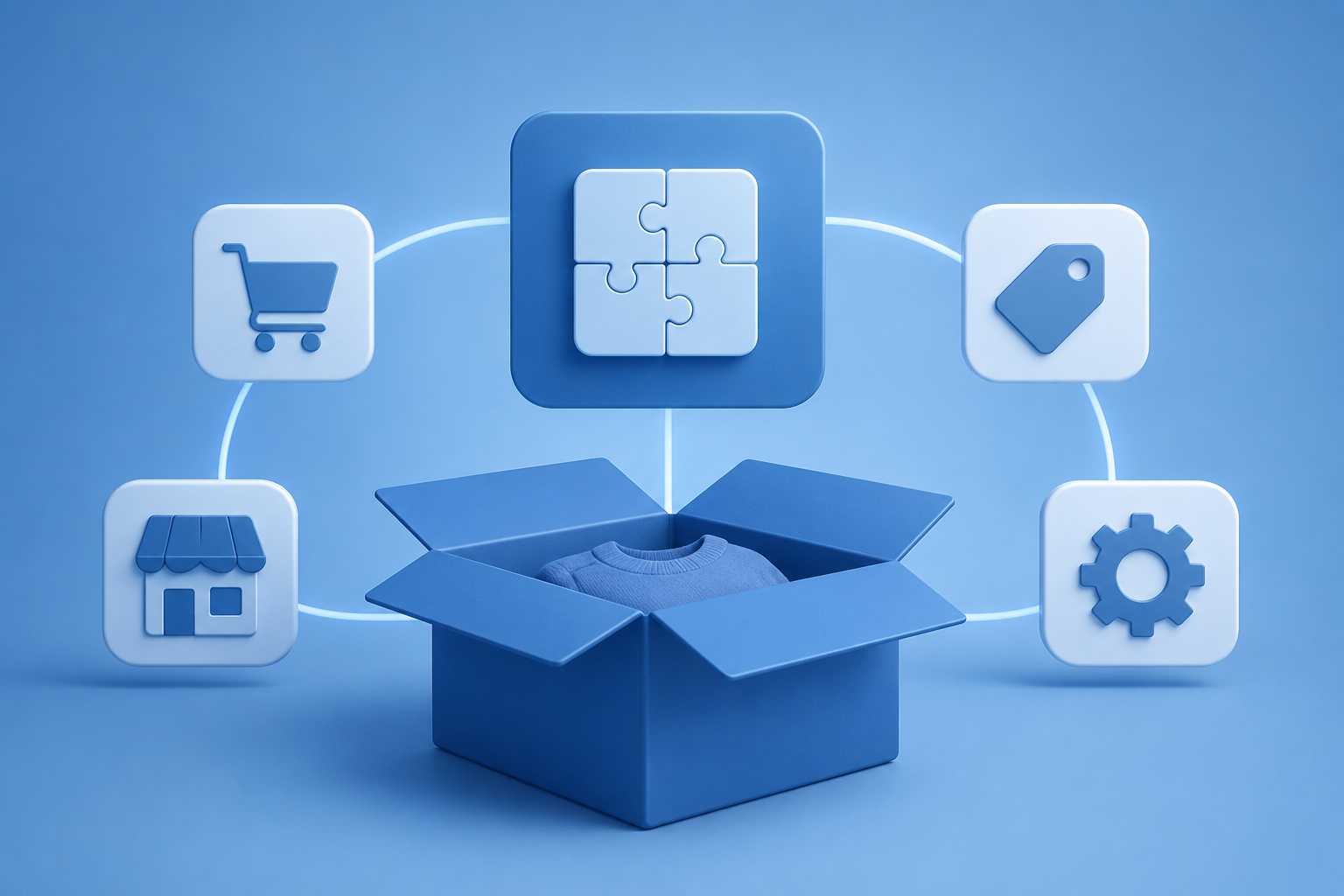 Barefill Fulfillment Prozess mit Shop, Paket und System Symbolen
